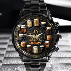Customised Beer Themed Watches - Personalised Name Vintage Beer Pattern Scale Watch - Gift for Friend,Family,Beer Lover - OLESA