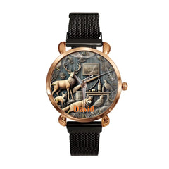 Customised Hunting Themed Watches - Personalised Name Hunting Embossed Art Pattern Watch - Gift for Friend,Family,Hunting Enthusiast - OLESA