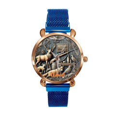 Customised Hunting Themed Watches - Personalised Name Hunting Embossed Art Pattern Watch - Gift for Friend,Family,Hunting Enthusiast - OLESA
