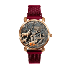 Customised Hunting Themed Watches - Personalised Name Hunting Embossed Art Pattern Watch - Gift for Friend,Family,Hunting Enthusiast - OLESA