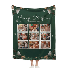 Customizable Christmas Home Blanket with 9 Photos - Christmas Themed Personalized Family Photo Soft Flannel Blanket - Christmas Gift For Family,Party - OLESA