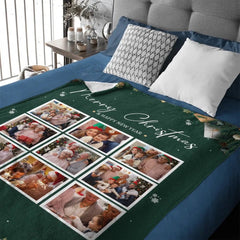 Customizable Christmas Home Blanket with 9 Photos - Christmas Themed Personalized Family Photo Soft Flannel Blanket - Christmas Gift For Family,Party - OLESA