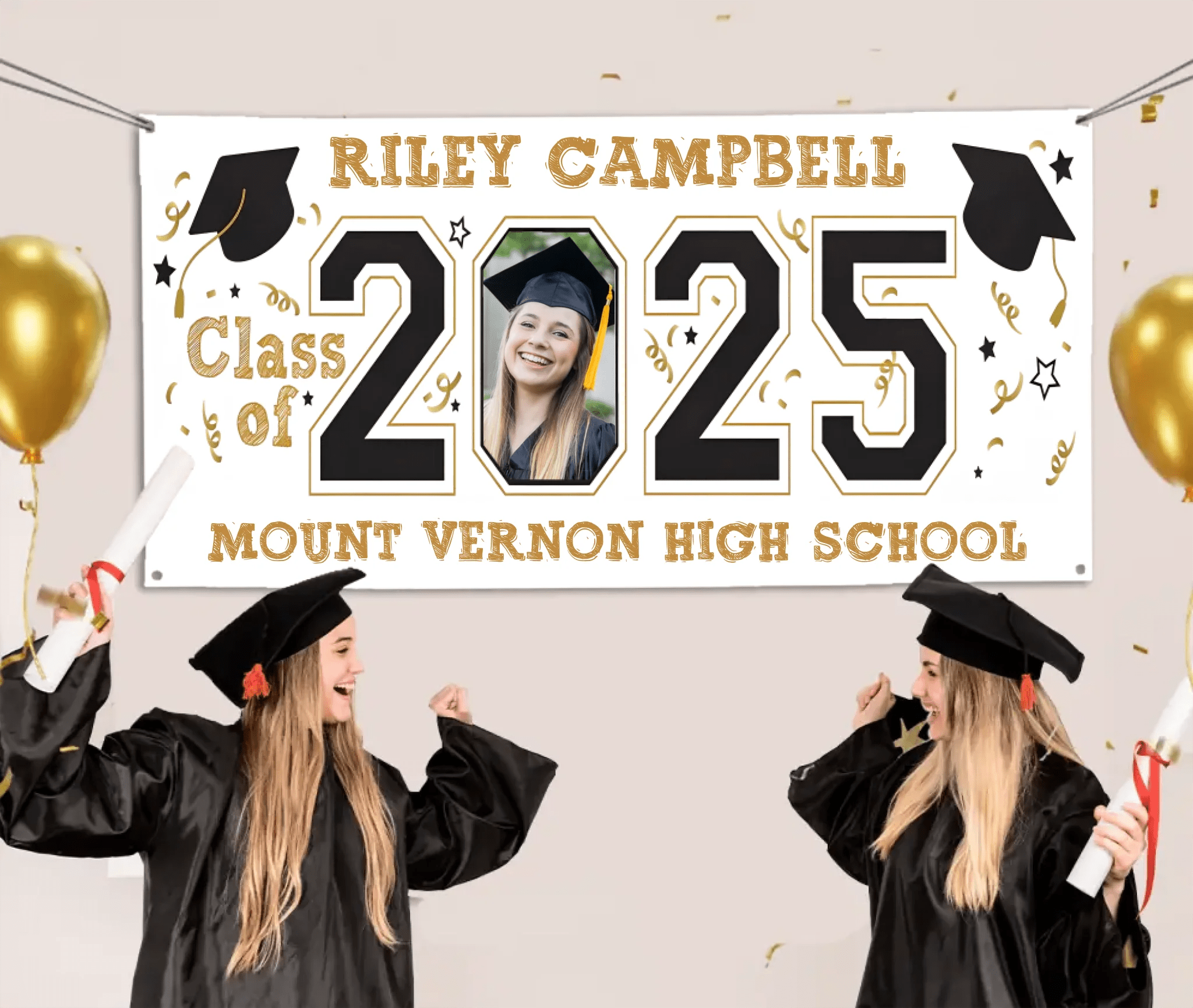 Customized 2025 Graduation Banner - Personalized Photos - Gift for Graduates - OLESA