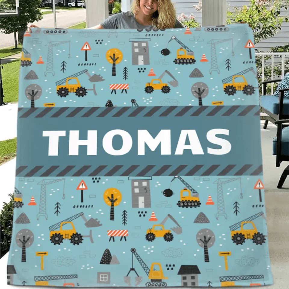 Customized Baby Name Blankets, Dump Trucks Construction Truck Baby Blankets - OLESA