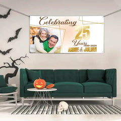 Customized Banner With Photo And Name - Personalized Anniversary Banner - Gift For Couples, Couples' Anniversary - OLESA