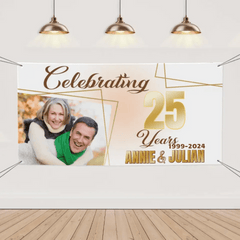 Customized Banner With Photo And Name - Personalized Anniversary Banner - Gift For Couples, Couples' Anniversary - OLESA
