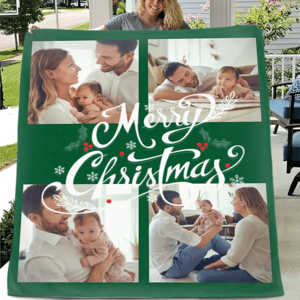 Customized Blanket for Family Photos - Christmas Home Decor Personalized 4 Photos Soft Blanket - Christmas Gift For Family - OLESA