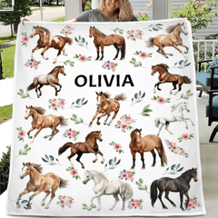 Customized Blankets For Different Horse Forms - Personalized Name Horse And Flower Pattern Blanket - A Gift For Child,Baby - OLESA