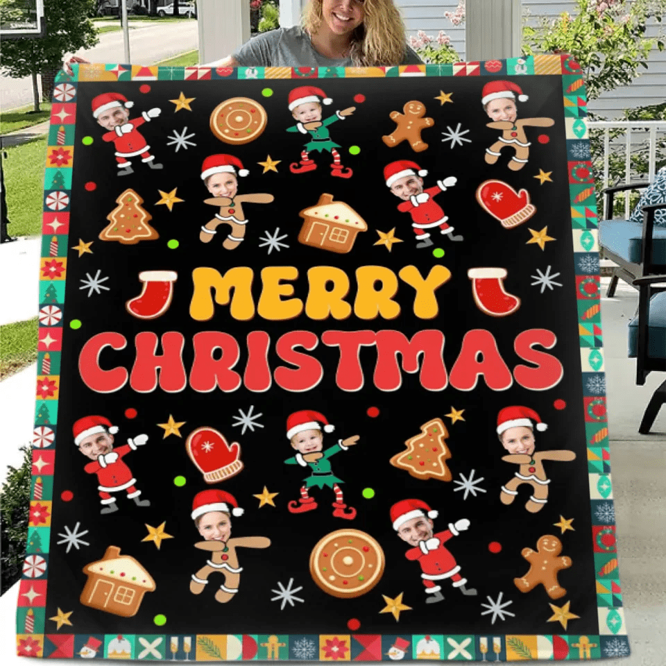 Customized Christmas Blanket with Photos of Family Members - Funny Christmas Blanket Personalized People Photo Cos Cartoon Characters - Christmas Gift For Family - OLESA
