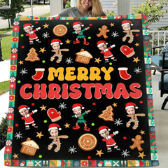 Customized Christmas Blanket with Photos of Family Members - Funny Christmas Blanket Personalized People Photo Cos Cartoon Characters - Christmas Gift For Family - OLESA