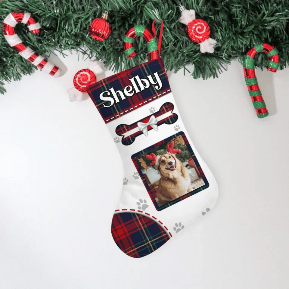 Customized Christmas Stockings Related To Pets - Christmas Themed Stocking With Personalized Pet Photos And Names - Christmas Gift For Pet Owners,Pet Lovers - OLESA