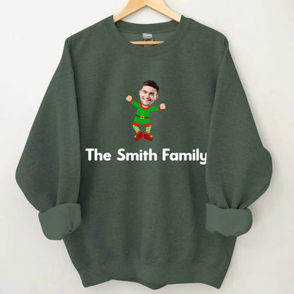 Customized Christmas Style Elf Costumes - Personalized Family Name And Photo Crew Neck Cozy Sweatshirt - A Gift For Family,Team - OLESA