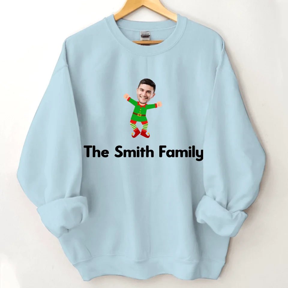 Customized Christmas Style Elf Costumes - Personalized Family Name And Photo Crew Neck Cozy Sweatshirt - A Gift For Family,Team - OLESA