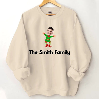 Customized Christmas Style Elf Costumes - Personalized Family Name And Photo Crew Neck Cozy Sweatshirt - A Gift For Family,Team - OLESA