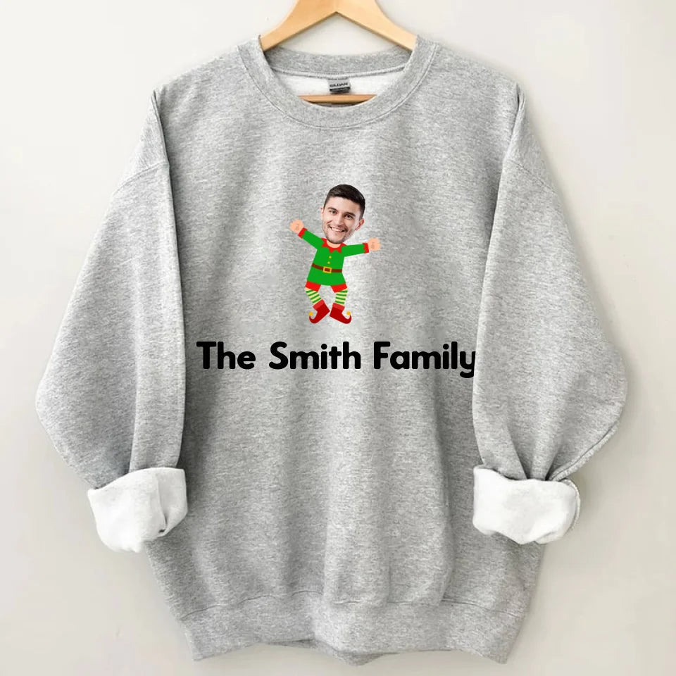 Customized Christmas Style Elf Costumes - Personalized Family Name And Photo Crew Neck Cozy Sweatshirt - A Gift For Family,Team - OLESA