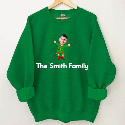 Customized Christmas Style Elf Costumes - Personalized Family Name And Photo Crew Neck Cozy Sweatshirt - A Gift For Family,Team - OLESA