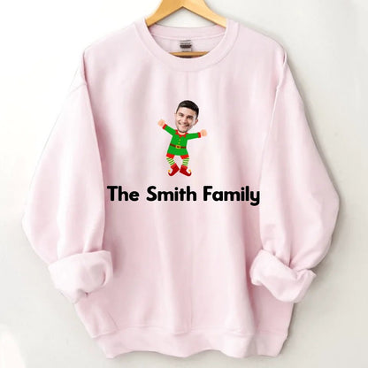 Customized Christmas Style Elf Costumes - Personalized Family Name And Photo Crew Neck Cozy Sweatshirt - A Gift For Family,Team - OLESA