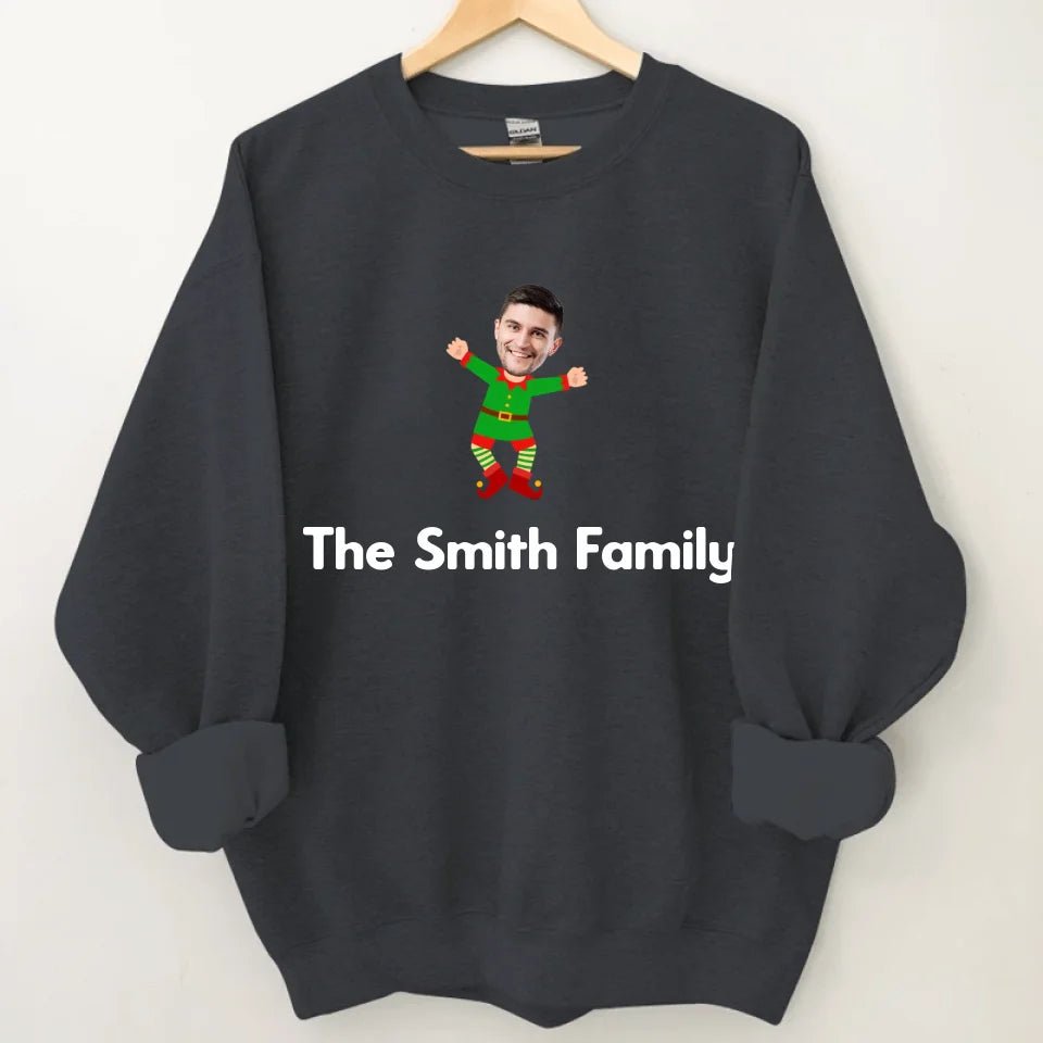 Customized Christmas Style Elf Costumes - Personalized Family Name And Photo Crew Neck Cozy Sweatshirt - A Gift For Family,Team - OLESA