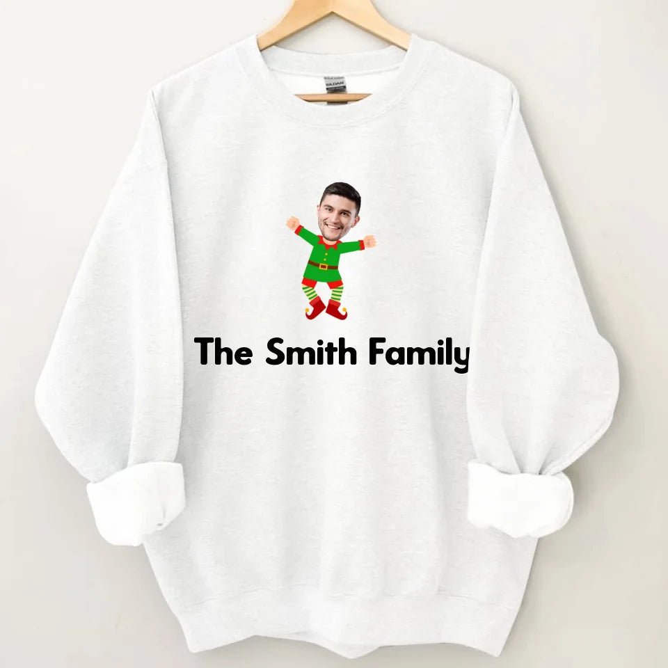 Customized Christmas Style Elf Costumes - Personalized Family Name And Photo Crew Neck Cozy Sweatshirt - A Gift For Family,Team - OLESA