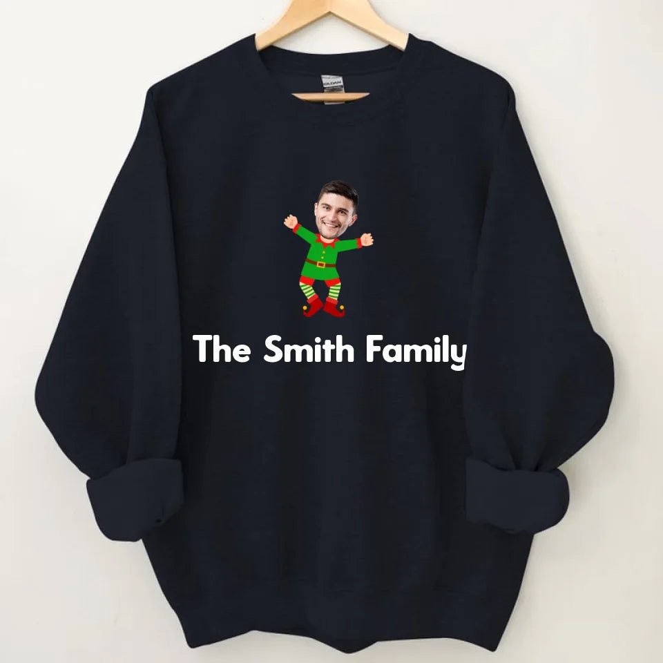 Customized Christmas Style Elf Costumes - Personalized Family Name And Photo Crew Neck Cozy Sweatshirt - A Gift For Family,Team - OLESA