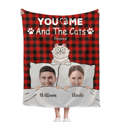 Customized Couple Photo Blanket - Personalized Couple's Photo, Name and Cat Cartoon Blanket - A Gift for Couples,Wife, Husband - OLESA