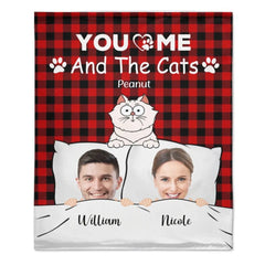 Customized Couple Photo Blanket - Personalized Couple's Photo, Name and Cat Cartoon Blanket - A Gift for Couples,Wife, Husband - OLESA