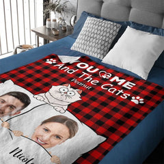 Customized Couple Photo Blanket - Personalized Couple's Photo, Name and Cat Cartoon Blanket - A Gift for Couples,Wife, Husband - OLESA