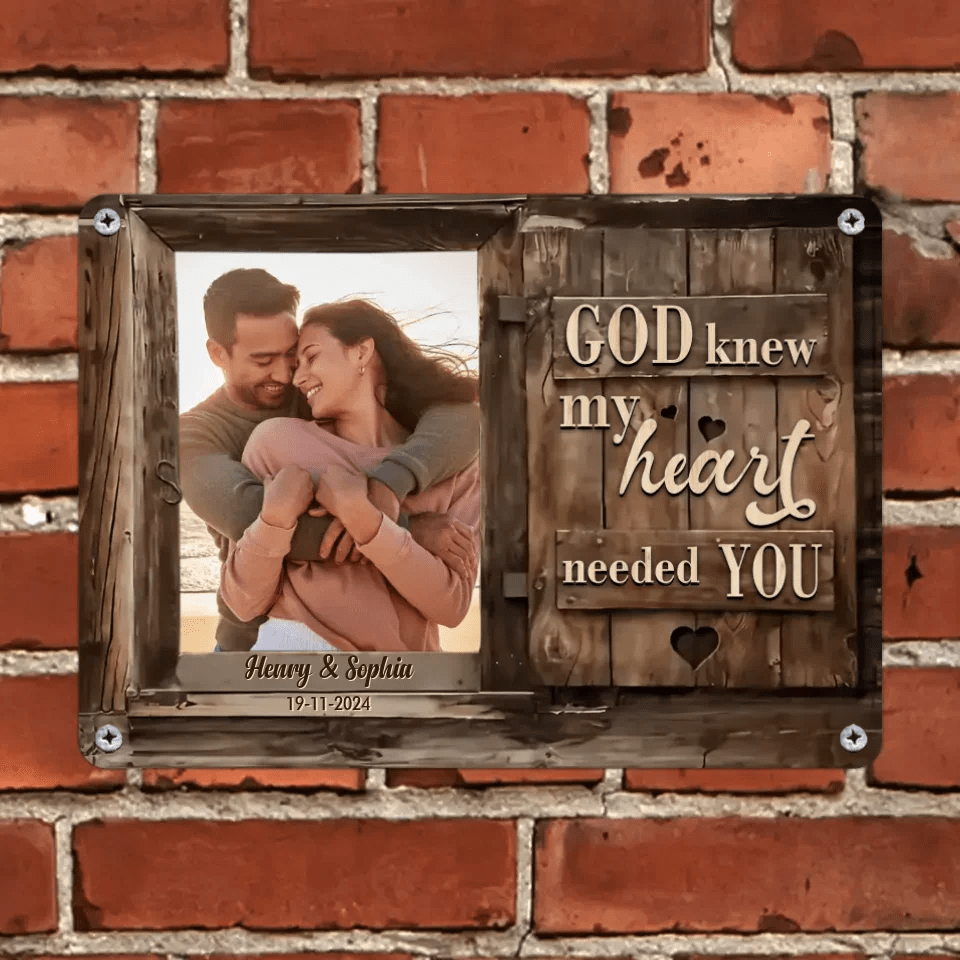Customized Couple Photo Wall Art - Personalized Photo, Date and Name Art Couple Photo Tin Painting - A Gifts For Husband,Wife,Family - OLESA
