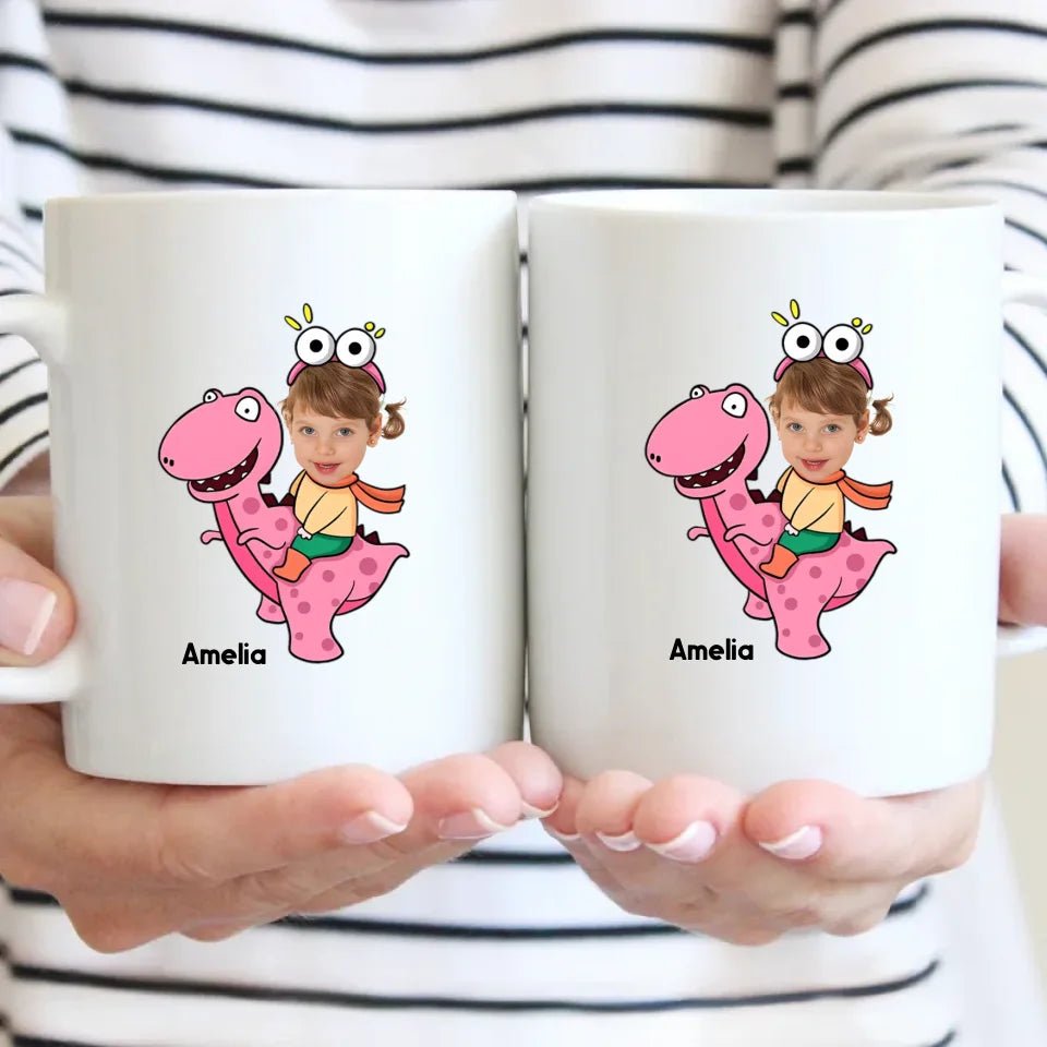 Customized Cute Dinosaur Mug - Two Color Small Dinosaur Personalized Name And Photo Mugs - A Gift For Cute Little Kids,Dinosaur Lovers - OLESA