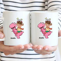 Customized Cute Dinosaur Mug - Two Color Small Dinosaur Personalized Name And Photo Mugs - A Gift For Cute Little Kids,Dinosaur Lovers - OLESA