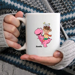 Customized Cute Dinosaur Mug - Two Color Small Dinosaur Personalized Name And Photo Mugs - A Gift For Cute Little Kids,Dinosaur Lovers - OLESA