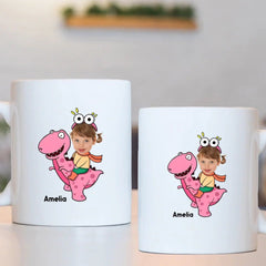 Customized Cute Dinosaur Mug - Two Color Small Dinosaur Personalized Name And Photo Mugs - A Gift For Cute Little Kids,Dinosaur Lovers - OLESA