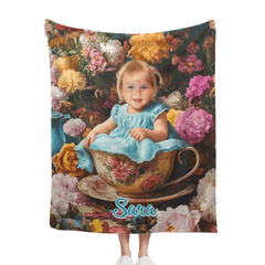 Customized Floral Blanket - Floral Wonderland Blanket Personalized with Name and Photo - A Gift For Girl,Children,Daughter - OLESA