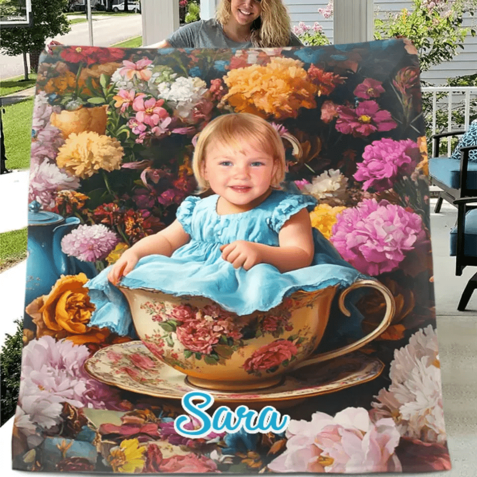 Customized Floral Blanket - Floral Wonderland Blanket Personalized with Name and Photo - A Gift For Girl,Children,Daughter - OLESA