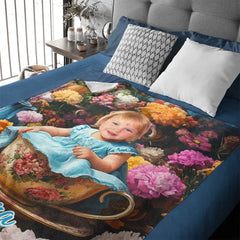 Customized Floral Blanket - Floral Wonderland Blanket Personalized with Name and Photo - A Gift For Girl,Children,Daughter - OLESA