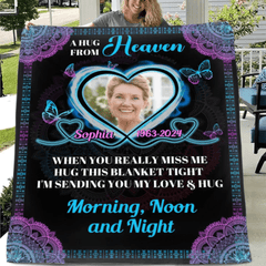 Customized Memorial Blankets - Personalized Name Time and Photo Character Memorial Flannel Blanket - A Sympathy Gift For Family,Friend,Yourself - OLESA