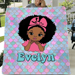 Customized Name Mermaid Pattern Black Baby Girl Blanket African Girl Birthday Gift Anniversary Gift - OLESA