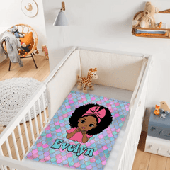 Customized Name Mermaid Pattern Black Baby Girl Blanket African Girl Birthday Gift Anniversary Gift - OLESA