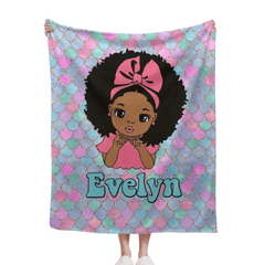 Customized Name Mermaid Pattern Black Baby Girl Blanket African Girl Birthday Gift Anniversary Gift - OLESA