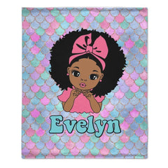 Customized Name Mermaid Pattern Black Baby Girl Blanket African Girl Birthday Gift Anniversary Gift - OLESA