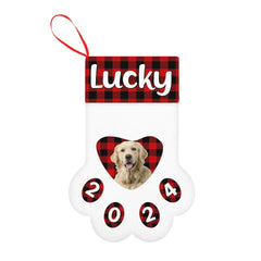 Customized Paw Shaped Christmas Stockings - Personalized Pet Photo and Name Vintage Christmas Vibes Paw Print Socks - Christmas Gifts For Family,Child And Pets - OLESA