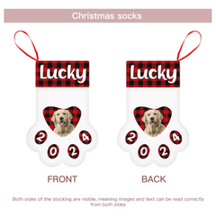 Customized Paw Shaped Christmas Stockings - Personalized Pet Photo and Name Vintage Christmas Vibes Paw Print Socks - Christmas Gifts For Family,Child And Pets - OLESA