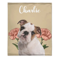 Customized Pet Portrait Blanket - Personalized Pet Name, Photo and Birthday Flower Flannel Blanket - Warm Gift For Pet Owners,pet Lovers - OLESA