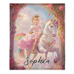 Customized Unicorn Princess Blanket - Personalized Name and Photo Soft Flannel Blanket - A Gift For Daughters, Girls - OLESA