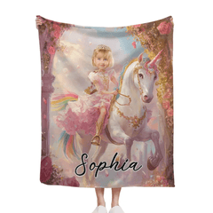 Customized Unicorn Princess Blanket - Personalized Name and Photo Soft Flannel Blanket - A Gift For Daughters, Girls - OLESA