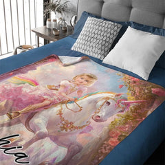 Customized Unicorn Princess Blanket - Personalized Name and Photo Soft Flannel Blanket - A Gift For Daughters, Girls - OLESA