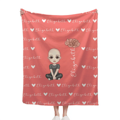 Cute Cartoon Character - Personalised Name Heart Birth Flower Soft Throw Blanket - A Gift For Birthday Person,Friend,Family - OLESA