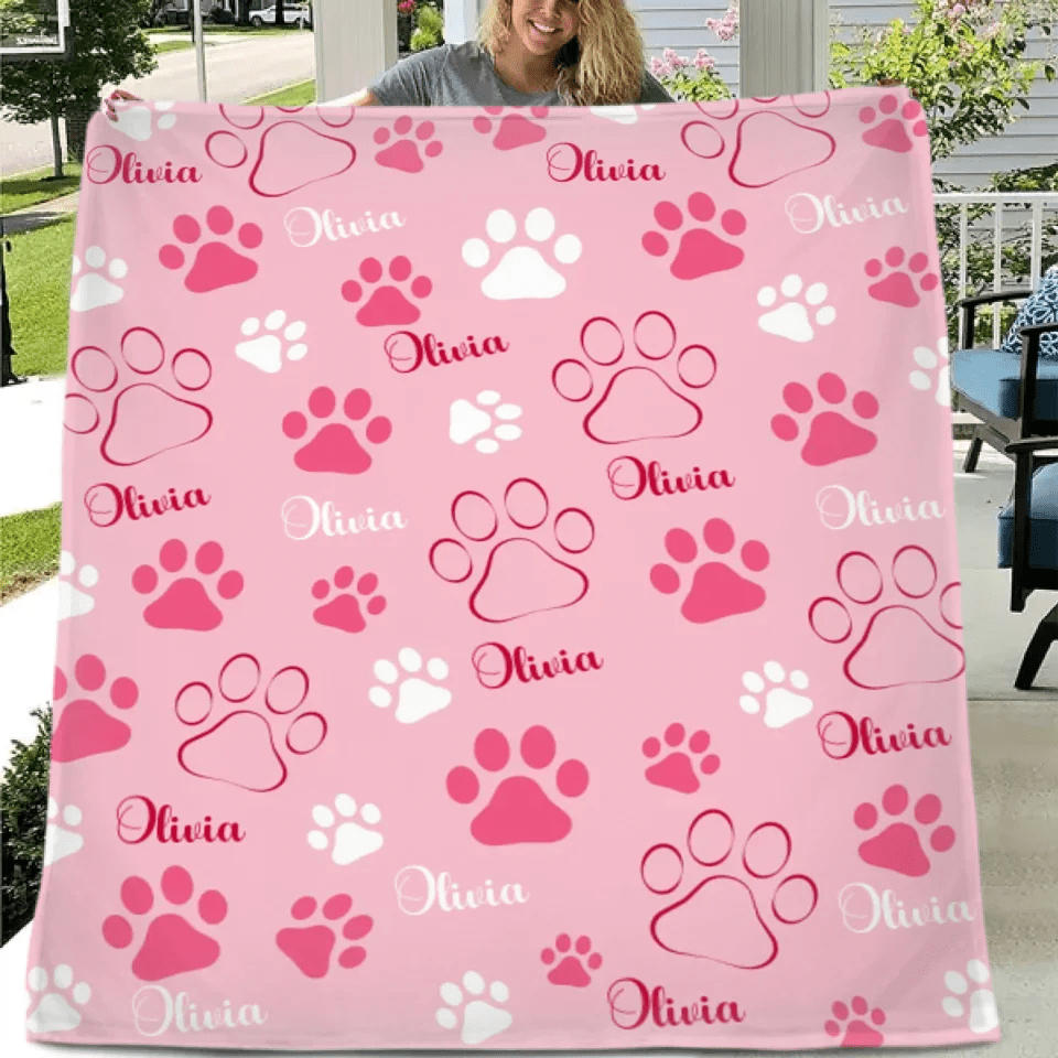 Cute Dog Paw Print - Personalized Name Custom Pet Name Blanket Personalized Dog Blanket - Gifts for Dog Lovers - OLESA