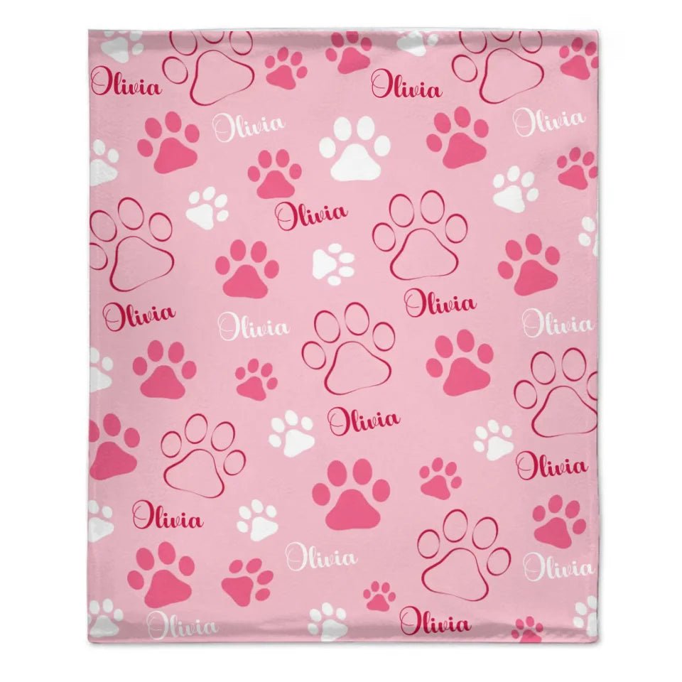 Cute Dog Paw Print - Personalized Name Custom Pet Name Blanket Personalized Dog Blanket - Gifts for Dog Lovers - OLESA