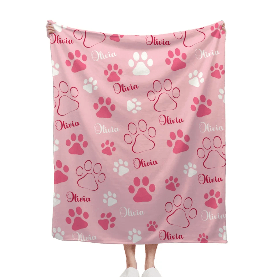 Cute Dog Paw Print - Personalized Name Custom Pet Name Blanket Personalized Dog Blanket - Gifts for Dog Lovers - OLESA